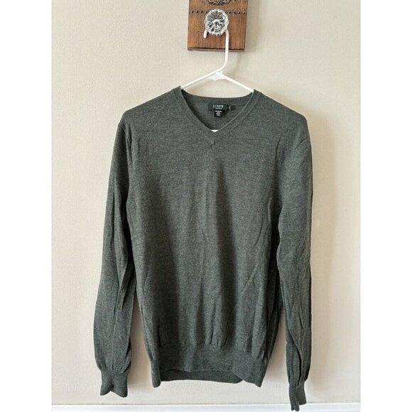 JCrew Mens Size M Green 100% Merino Wool V-Neck Sweater - Picture 1 of 4